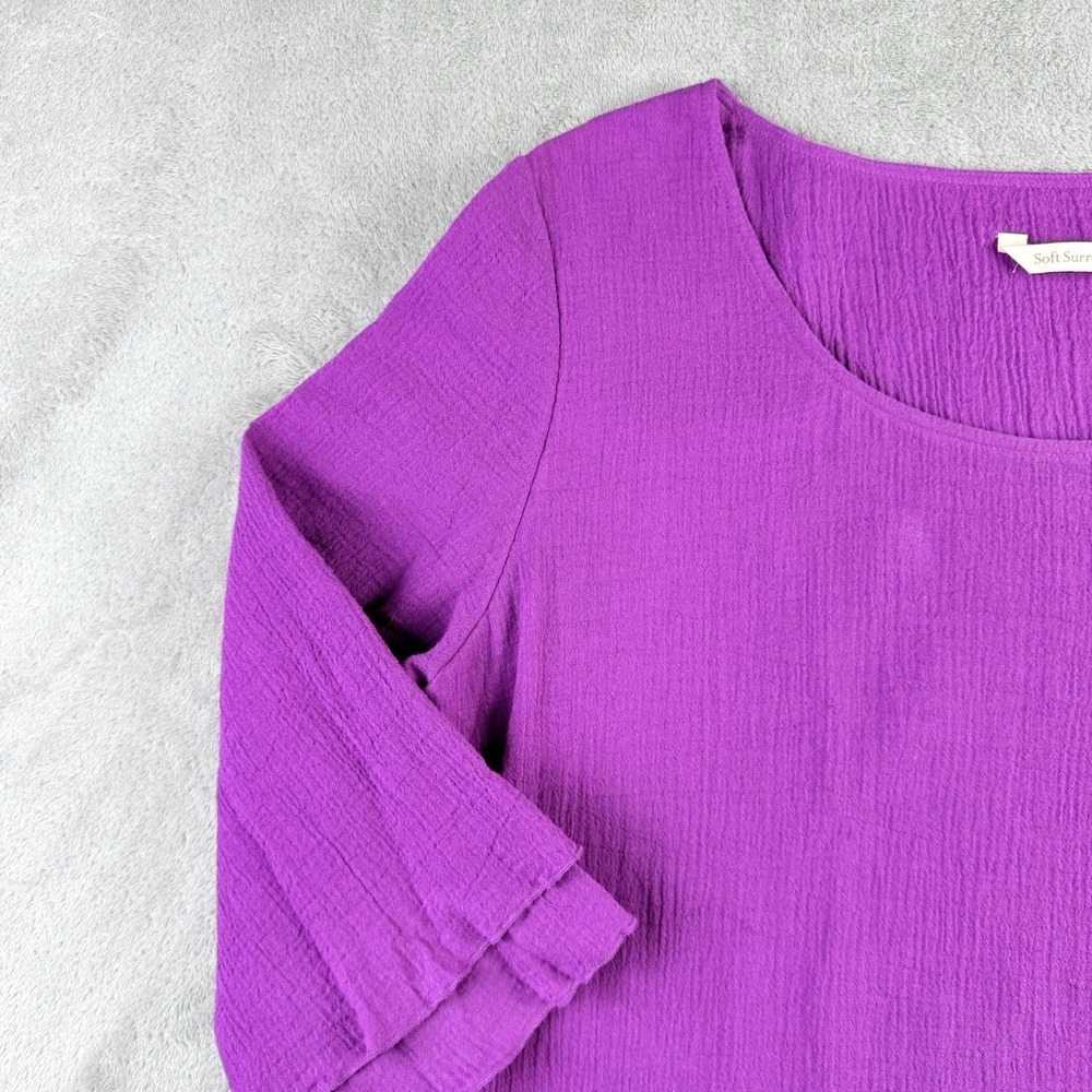 Soft Surroundings Siesta Key Tunic Medium Purple Gauzy Crinkled Layered Hem Boho - Picture 5 of 13